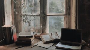 writers table next to a window
